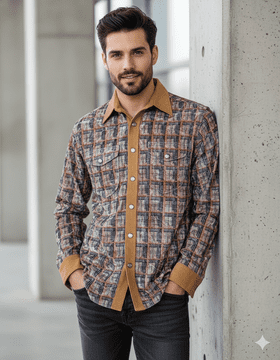 VSA8007 Blue  & Gold check velvet shirt