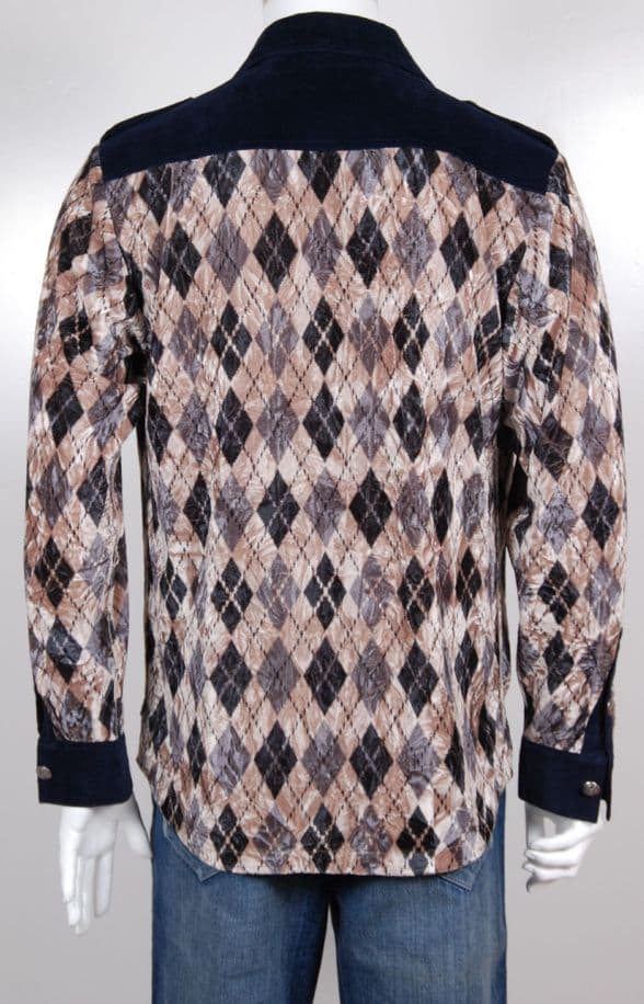 VSA8008 Brits style - Nevy blue & natual beige check velvet shirtt Shirt