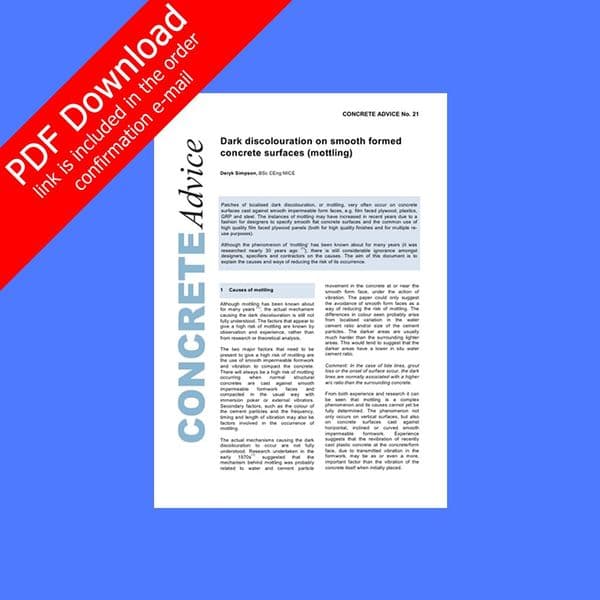 Dark discoloration on smooth formed concrete surfaces (mottling). PDF