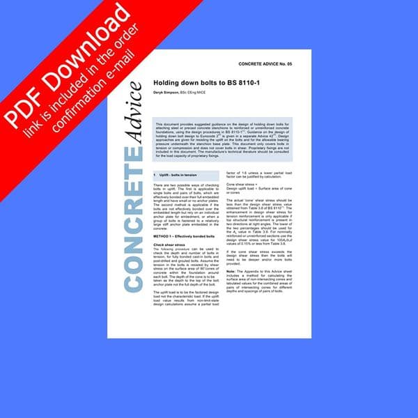 Holding down bolts in concrete: Suggested design procedures to BS 8110-1. PDF