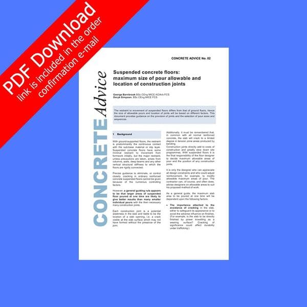 Suspended concrete floors: maximum size of pour allowable and location of construction joints. PDF