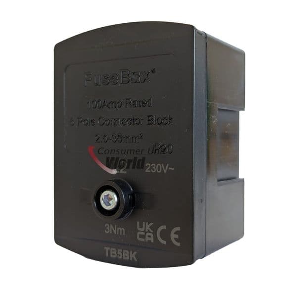FuseBox TB5BK 100A 5 Way Connector Block - Black | Consumer Unit World