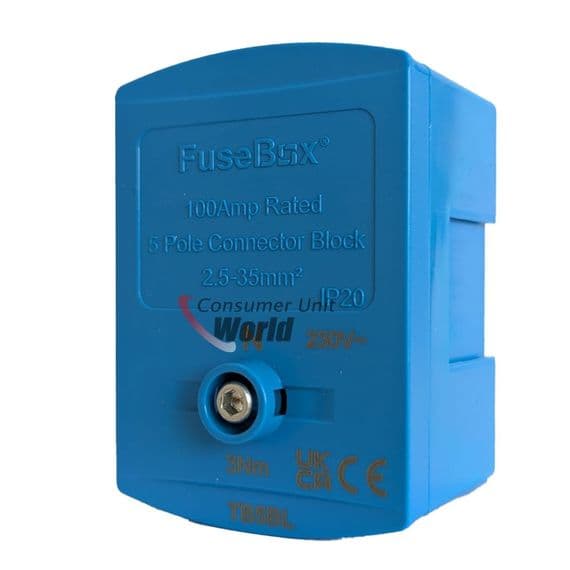 FuseBox TB5BL 100A 5 Way Connector Block - Blue | Consumer Unit World