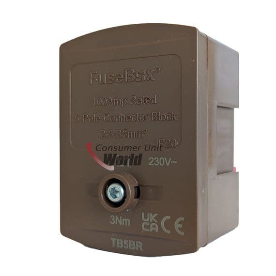 FuseBox TB5BR 100A 5 Way Connector Block - Brown  | Consumer Unit World