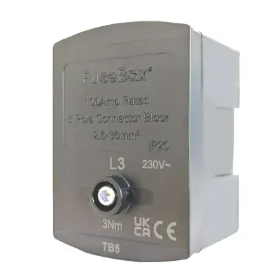 FuseBox TB5GR 100A 5 Way Connector Block - Grey