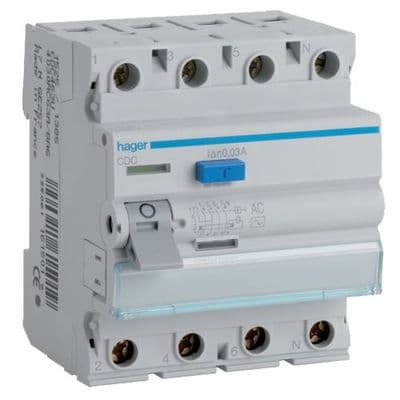 Hager CDA425U RCD Four Pole 25A 30mA