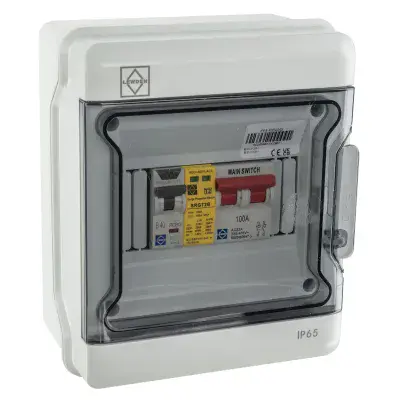 Lewden IP65-4BR40AS 40A Bi-Directional RCBO IP65 Polycarbonate EV Consumer Unit