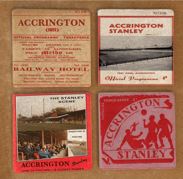 Accrington - vintage Programme covers marble coasters