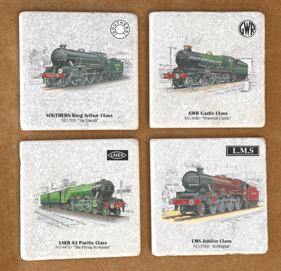 British Locomotive Trains - Southern King Arthur, GWR Castle, LNER A3 Pacific, LMS Jubilee Coasters