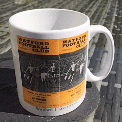 Watford FC Vintage Programmes Mug | 1970 FA Cup Liverpool Tie + The Hornet Express