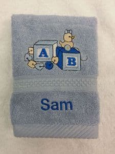 AB BLOCKS BLUE PERSONALISED FACE CLOTH