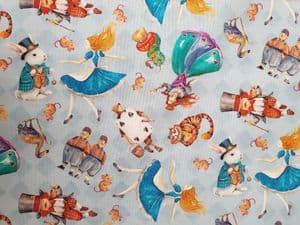 Alice in Wonderland fabric UK 100% Cotton hearts play cards white rabbit cat - Price Per Metre