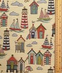 Beach huts Fabric UK 80% Cotton 20% Poly material upholstered feel - Price Per Metre