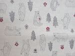 Bear fabric UK patterned material Fat Quarter - 50cm x 56cm - 80% cotton 20% Linen black white Trees