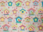 Birdhouse fabric UK patterned material Fat Quarter - 50cm x 56cm - 100% cotton back garden animals