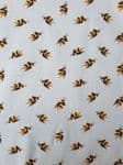 Bumble Bee Jersey fabric uk 95% Cotton 5% Spandex Black Yellow Bug Blue Background - Price Per Metre