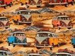 Camper Van fabric UK patterned material Fat Quarter - 50cm x 56cm - 100% cotton Desert Dust Holiday