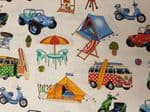 Campervan fabric UK 100% Cotton - Scooters Tents Camper Vans holiday fun surfing - Price Per Metre