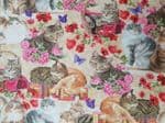 Cats and flowers fabric UK quality material Fat Quarter - 50cm x 56cm - 100% cotton animal cream