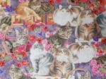 Cats and flowers fabric UK quality material Fat Quarter - 50cm x 56cm - 100% cotton animal lilac