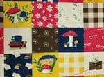 Checked mushroom fabric UK patterned material Fat Quarter - 50cm x 56cm - 100% cotton flowers plaid