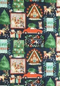 Christmas tree dog fabric UK presents festive material Fat Quarter - 50cm x 56cm - 100% cotton
