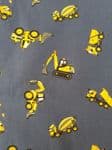 Digger fabric uk 95% Cotton 5% Spandex Blue Background Vehicles Yellow Cars Truck - Price Per Metre