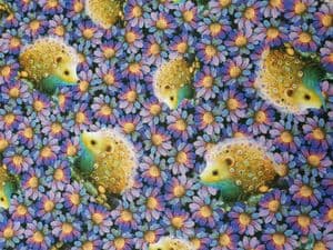 Hedgehog night garden fabric UK 100% Cotton  animals flowers floral - Price Per Metre