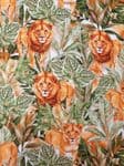 Lion fabric uk 100% Cotton Jungle Animals Lioness Wilderness Big Cats Trees Green - Price Per Metre
