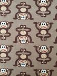 Monkey Jersey fabric uk 95% Cotton 5% Spandex Children Nursery Animals Brown - Price Per Metre