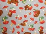Mushrooms & Squirrels fabric uk 100% Cotton Wild animals Rodent Fungus Lady bug - Price Per Metre
