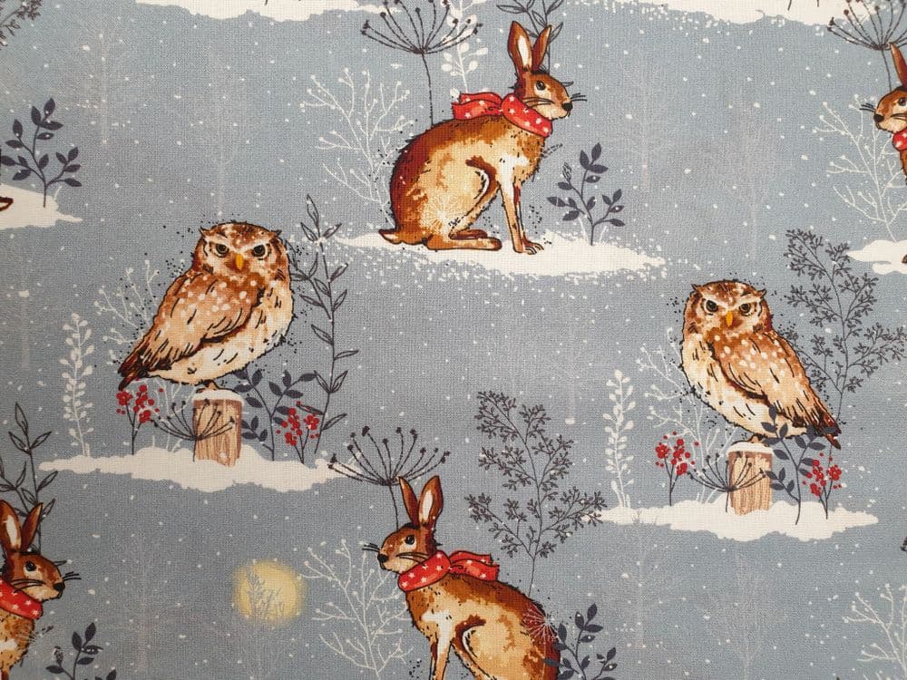 Owl and Hare fabric UK Christmas bird material Fat Quarter 50cm x