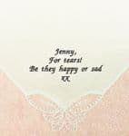 Personalised embroidered hankies -  Jenny for tears Message of your choice bridesmaid ladies women's