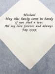 Personalised handkerchief men's wedding hankie Groom gifts short message loving tears
