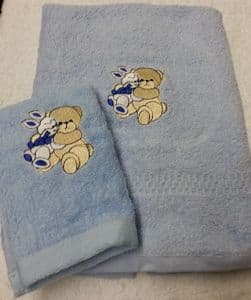 TEDDY AND RABBIT PERSONALISED TOWEL SET - BLUE