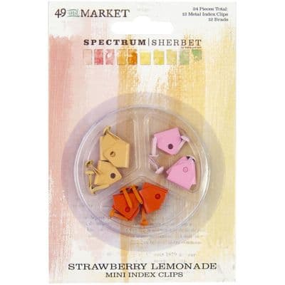 49 And Market Spectrum Sherbet Mini Metal Index Clips & Brads 24/Pkg - Strawberry Lemonade