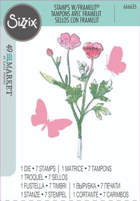 666635 Sizzix A5 Clear Stamps Set 7PK w/Framelits Die Set Painted Pencil Botanical by 49 and Market
