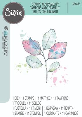 666636 Sizzix A5 Clear Stamps Set 11PK w/Framelits Die - Painted Pencil Leaves by 49 and Market