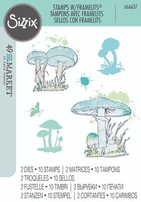 666637 Sizzix A5 Clear Stamps Set 10PK w/2P Framelits Die Painted Pencil Mushrooms by 49 and Market