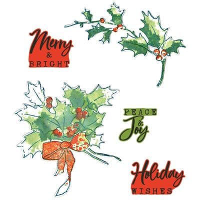 666710 Sizzix A5 Clear Stamps 12PK w/5PK Framelits Die - Pencil Line Holly by 49 and Market