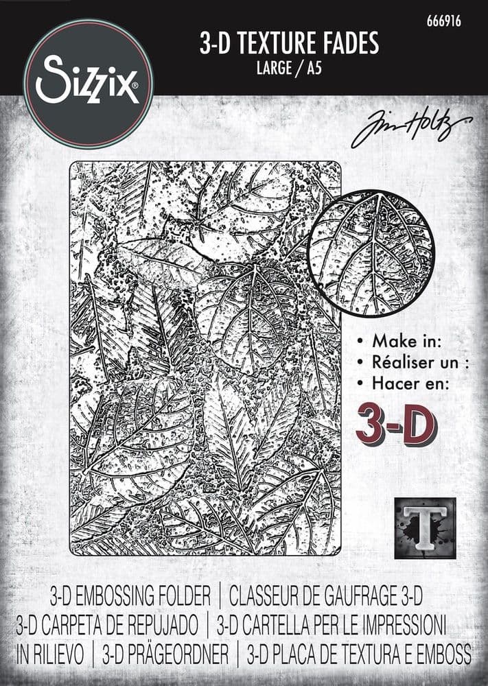 666916 Sizzix® 3-D Texture Fades Embossing Folder - Foliage Large/A5 by Tim Holtz