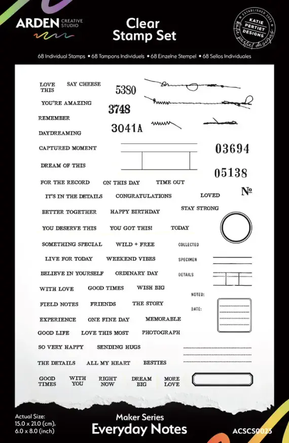 Arden Creative Studio - Maker Series 6x8 Inch Clear Stamp Set Everyday Notes
