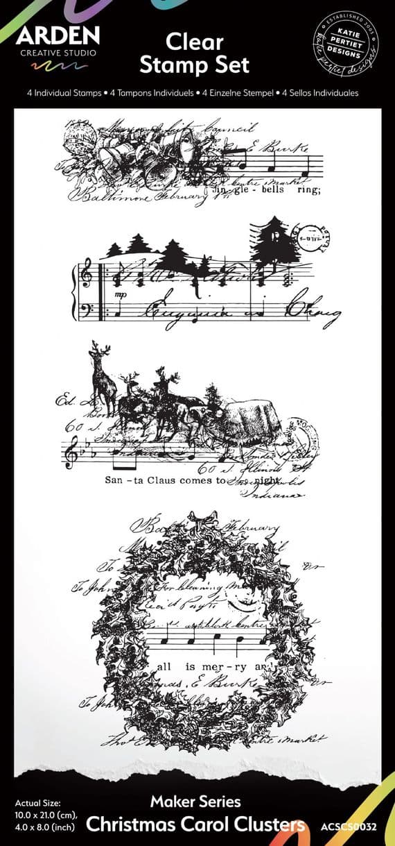 Arden Creative Studio Maker Series Christmas Carol Clusters 4in x 8in Clear Stamp Set