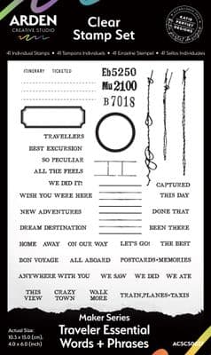 Arden Creative Studio Maker Series Traveler Essential Words+Phrases 4in x 6in Clear Stamp Set