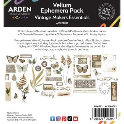 Arden Creative Studio Vintage Makers Essentials, Katie Pertiet, Vellum Ephemera Pack
