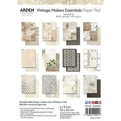 Arden Creative Vintage Makers Essentials, Katie Pertiet, 6x8 Paper Pad