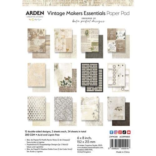 Arden Creative Vintage Makers Essentials, Katie Pertiet, 6x8 Paper Pad