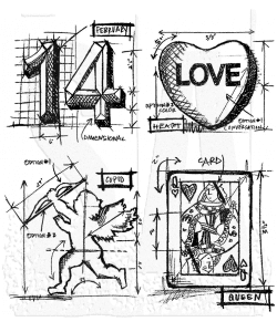 CMS143 Tim Holtz Cling Mounted Stamp Set - Valentine Blueprint
