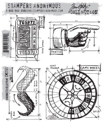 CMS151 Stampers Anonymous Tim Holtz Cling Mounted Stamp Set - Ringmaster Blueprint Set