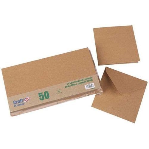 Craft UK - 50 Cards & Envelopes 5x5 Inch Kraft